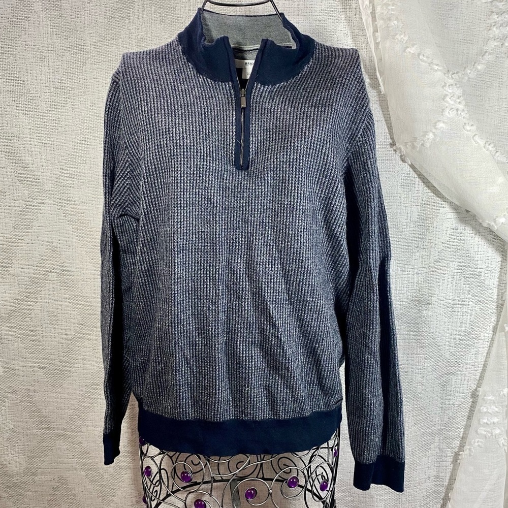 Brax feel good navy mock neck 3/4 zip merino wool sweater size XL